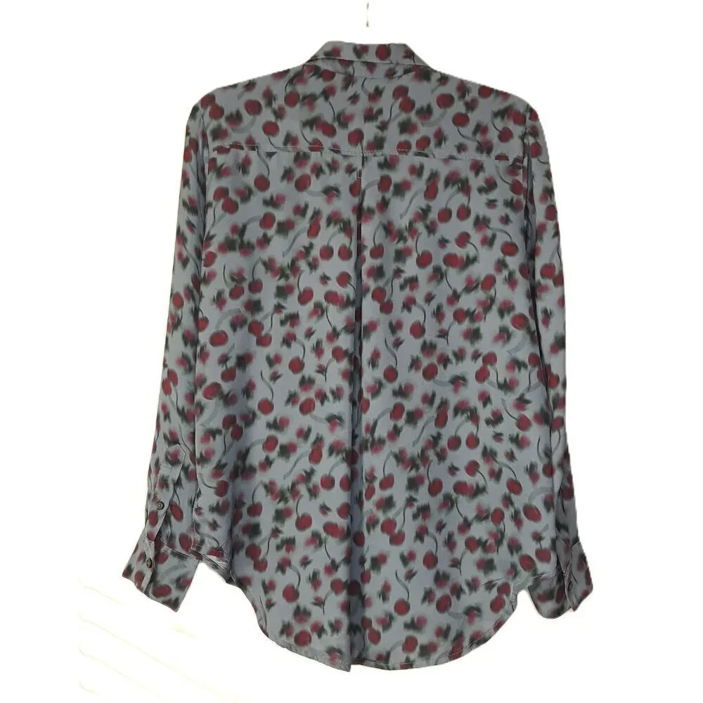 Drapey Button-Up Shirt Fruit Print Whimsical Novelty